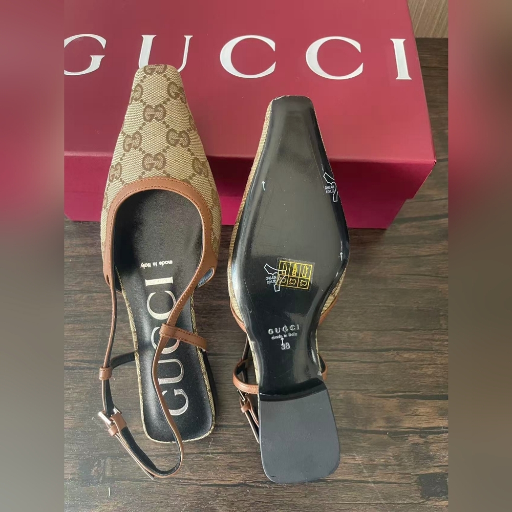 Gucci Beige Monogram Slingback Flats - Picture 2 of 7